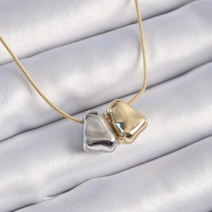 316L Çelik Gold Renk 2'li Mix Renk Figür Vintage Kadın Kolye - Görsel 1