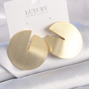 Pirinç Gold Renk Daire Plaka Model Kadın Küpe - Görsel 1