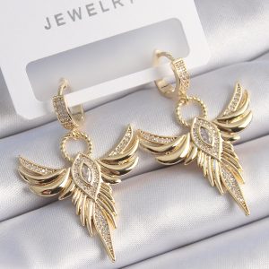 Pirinç Gold Renk Zirkon Taşlı Anka Model Kadın Küpe - Görsel 1