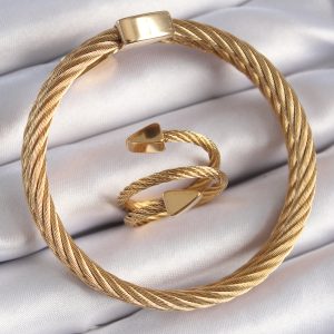 316L Çelik Gold Renk Sarmal Model Erkek Bileklik Yüzük Kombini - Görsel 1