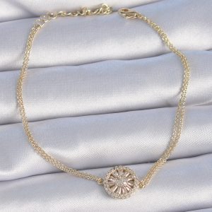 Pirinç Gold Renk Zirkon Taşlı Kadın Bileklik - Görsel 1