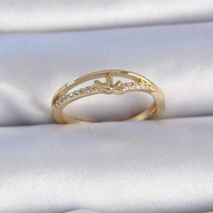 Pirinç Gold Renk Zirkon Taşlı Kalp Model Kadın Yüzük - Görsel 1