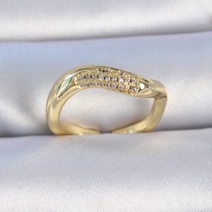 Pirinç Gold Renk Zirkon Taşlı Kadın Yüzük - Görsel 1
