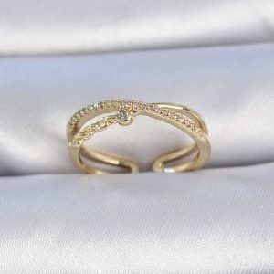 Pirinç Gold Renk Zirkon Taşlı Kadın Yüzük - Görsel 1