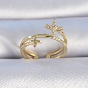 Pirinç Gold Renk Zirkon Taşlı Yıldız Model Kadın Yüzük - Görsel 1