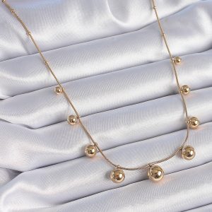 316L Çelik Gold Renk Top Model Kadın Kolye - Görsel 2
