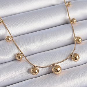 316L Çelik Gold Renk Top Model Kadın Kolye - Görsel 1
