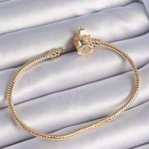 316L Çelik Zincir Gold Renk Zirkon Taşlı Taç Charm Model Kadın Bileklik - Görsel 2
