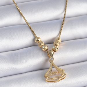 316L Çelik Zincir Gold Renk Gingko Yaprağı Model Zirkon Taşlı Kadın Kolye - Görsel 1