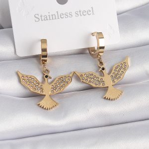 316L Çelik Gold Renk Zirkon Taşlı Anka Kuşu Model Kadın Küpe - Görsel 1