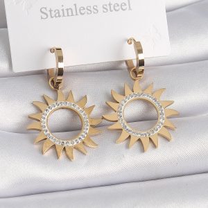 316L Çelik Gold Renk Zirkon Taşlı Güneş Model Kadın Küpe - Görsel 1