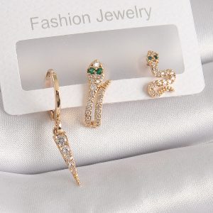 Pirinç Gold Renk Zirkon Taşlı Yılan Model Kadın Küpe - Görsel 1