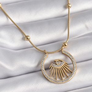 316L Çelik Gold Renk Zirkon Taşlı Göz Model Kadın Kolye - Görsel 1