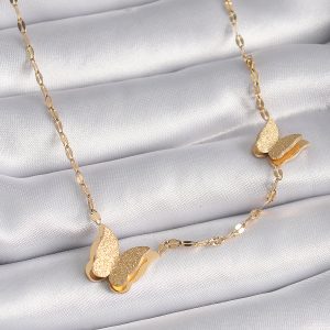 316L Çelik Gold Renk Simli Kelebek Model Kadın Kolye - Görsel 1