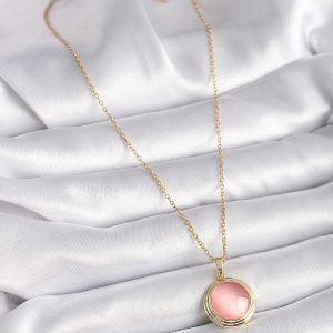 316L Çelik Gold Renk Pembe Sedefli Daire Model Kadın Kolye - Görsel 2