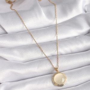 316L Çelik Gold Renk Beyaz Sedefli Daire Model Kadın Kolye - Görsel 2