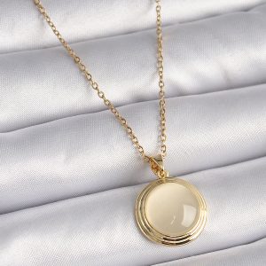 316L Çelik Gold Renk Beyaz Sedefli Daire Model Kadın Kolye - Görsel 1
