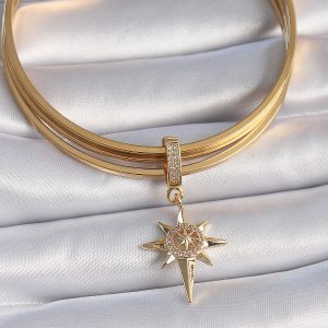 Pirinç Gold Renk Zirkon Taşlı Kutup Yıldızı Model Ajda Charm - Görsel 2