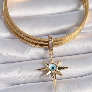 Pirinç Gold Renk Zirkon Taşlı Kutup Yıldızı Nazar Boncuk Detay Ajda Charm - Görsel 2