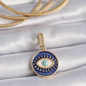 Pirinç Gold Renk Zirkon Taşlı Nazar Boncuk Detaylı Göz İşlemeli Ajda Charm - Görsel 1