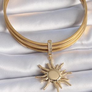 Pirinç Gold Renk Zirkon Taş Detaylı Güneş Model Ajda Charm - Görsel 2