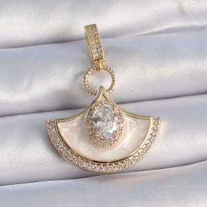 Pirinç Gold Renk Zirkon Taş Detaylı Beyaz Mineli Ajda Charm - Görsel 1