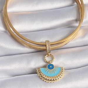 Pirinç Gold Renk Nazar Boncuklu Ajda Charm - Görsel 2