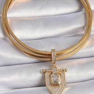 Pirinç Gold Renk Baget Zirkon Taşlı Ajda Charm - Görsel 2