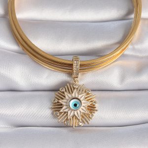 Pirinç Gold Renk Nazar Boncuklu Saçaklı Yıldız Figür Ajda Charm - Görsel 2