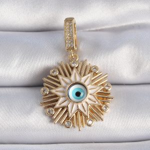 Pirinç Gold Renk Nazar Boncuklu Saçaklı Yıldız Figür Ajda Charm - Görsel 1