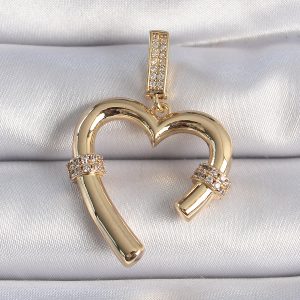 Pirinç Gold Renk Zirkon Taş Detaylı Kalp Figür Ajda Charm - Görsel 1