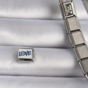 316L Çelik Gümüş Renk Beyaz Mavi Love Yaz İşlemeli Nomination Charm - Görsel 2