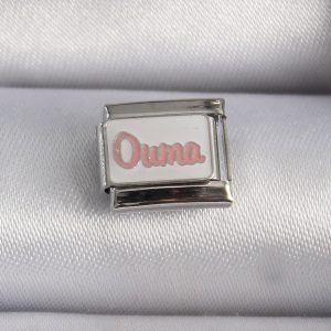 316L Çelik Gümüş Renk Beyaz Pembe Ouma İşlemeli Nomination Charm - Görsel 1