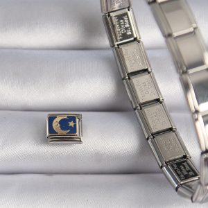 316L Çelik Gümüş Renk Mavi Sarı Ay Yıldız İşlemeli Nomination Charm - Görsel 2