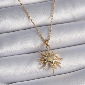 316L Çelik Gold Renk Zincir Güneş Figür Kadın Kolye - Görsel 1