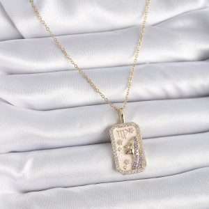 316L Çelik Gold Renk Zincir Başak Burcu Zirkon Taşlı Kadın Kolye - Görsel 2