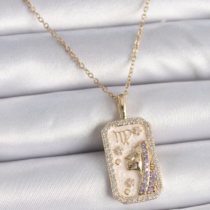 316L Çelik Gold Renk Zincir Başak Burcu Zirkon Taşlı Kadın Kolye - Görsel 1