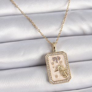 316L Çelik Gold Renk Zincir Koç Burcu Zirkon Taşlı Kadın Kolye - Görsel 1