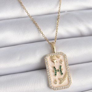 316L Çelik Gold Renk Zincir Balık Burcu Zirkon Taşlı Kadın Kolye - Görsel 1