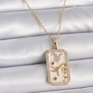 316L Çelik Gold Renk Zincir Boğa Burcu Zirkon Taşlı Kadın Kolye - Görsel 1