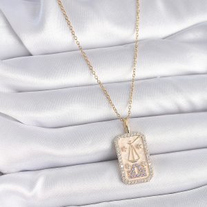316L Çelik Gold Renk Zincir Terazi Burcu Zirkon Taşlı Kadın Kolye - Görsel 2