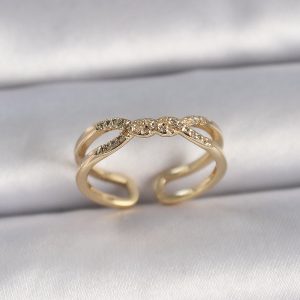 Pirinç Gold Renk Ayarlanabilir Zirkon Taşlı Sarmal Model Kadın Yüzük - Görsel 1