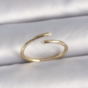 Pirinç Gold Renk Ayarlanabilir İnci Detay Kadın Yüzük - Görsel 1