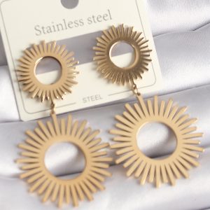 316L Çelik Gold Renk Güneş Model Kadın Küpe - Görsel 1
