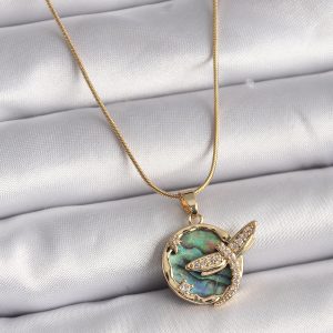 316L Çelik Gold Renk Zincir Zirkon Taşlı Yusufçuk Model Kadın Kolye - Görsel 1