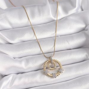 316L Çelik Gold Renk Zincir Gümüş Zirkon Taşlı Madalyon Model Kadın Kolye - Görsel 2