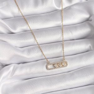 316L Çelik Gold Renk Zincir Zirkon Taşlı Messika Model Kadın Kolye - Görsel 2