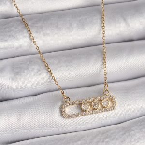 316L Çelik Gold Renk Zincir Zirkon Taşlı Messika Model Kadın Kolye - Görsel 1