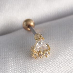 316L Çelik Gold Renk Üçgen Zirkon Taşlı Tragus Piercing - Görsel 1