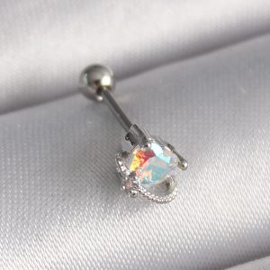 316L Çelik Gümüş Renk Zirkon Taşlı Kalp Tragus Piercing - Görsel 1